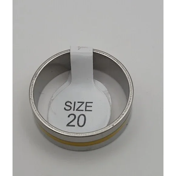 Silver And Yellow Striped Stainless Steel Ring U.S Size 20 - Picture 2 of 3